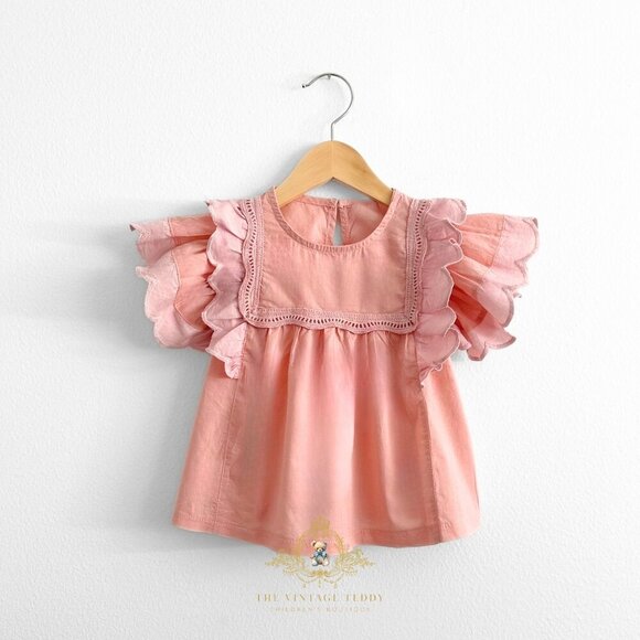 Other - NWT Pretty Girls Blouse Lovely Ruffled Scalloped Cap Sleeves Bohemian Blush 2T